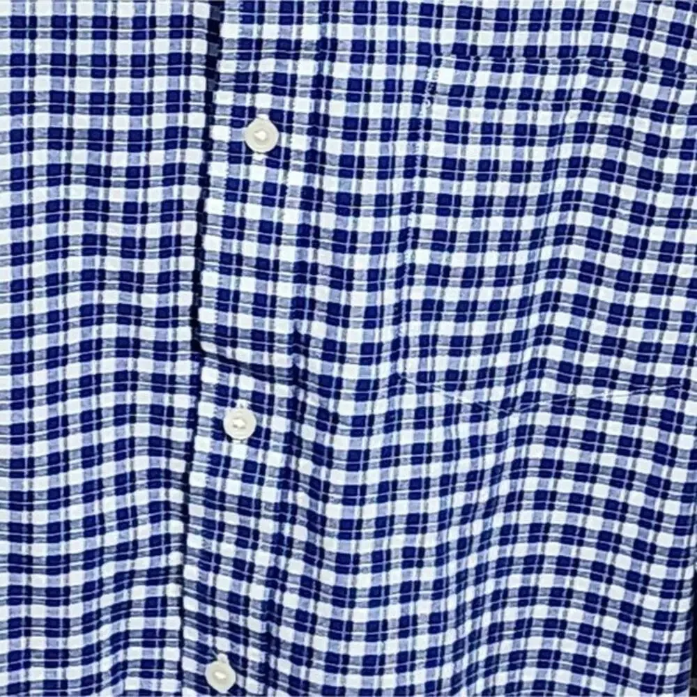 Banana Republic XXL Blue White Gingham Check Cotton Button Down Shirt Long Slv